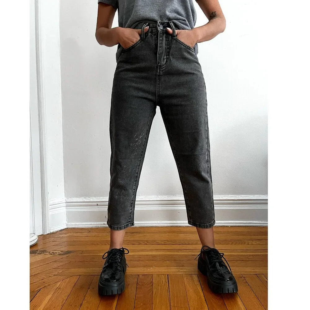 Boyfriend High Rise Washed Black Jeans • Relaxed Fit • Non-Stretch